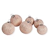 Loberon Weihnachtsschmuck 6er Set Mane, Weihnachtsdeko, Christbaumschmuck, Glas, Messing, Jute, H/Ø ca. 10/10 cm, rosa