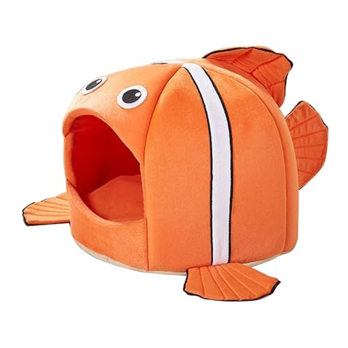 Clownfish Form Katzenhöhle Bett Zelt für Indoor Kleine bis Große Katzenmaschine Cartoon Ultraweiches Kissen Anti-Rutsch-Unterseite Katzenhöhle Große Indoor Katzen