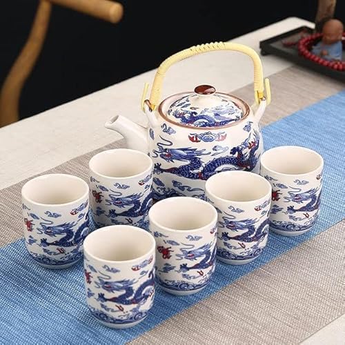 1 Kanne 6 Tassen Kreatives Keramik-Teeset, handgefertigte Teekanne, Tasse, chinesisches Porzellan, Geschenk, GungFu-Blumentee, Teegeschirr, Büro, Reisen, Teegeschirr, weißer Drache, siebente