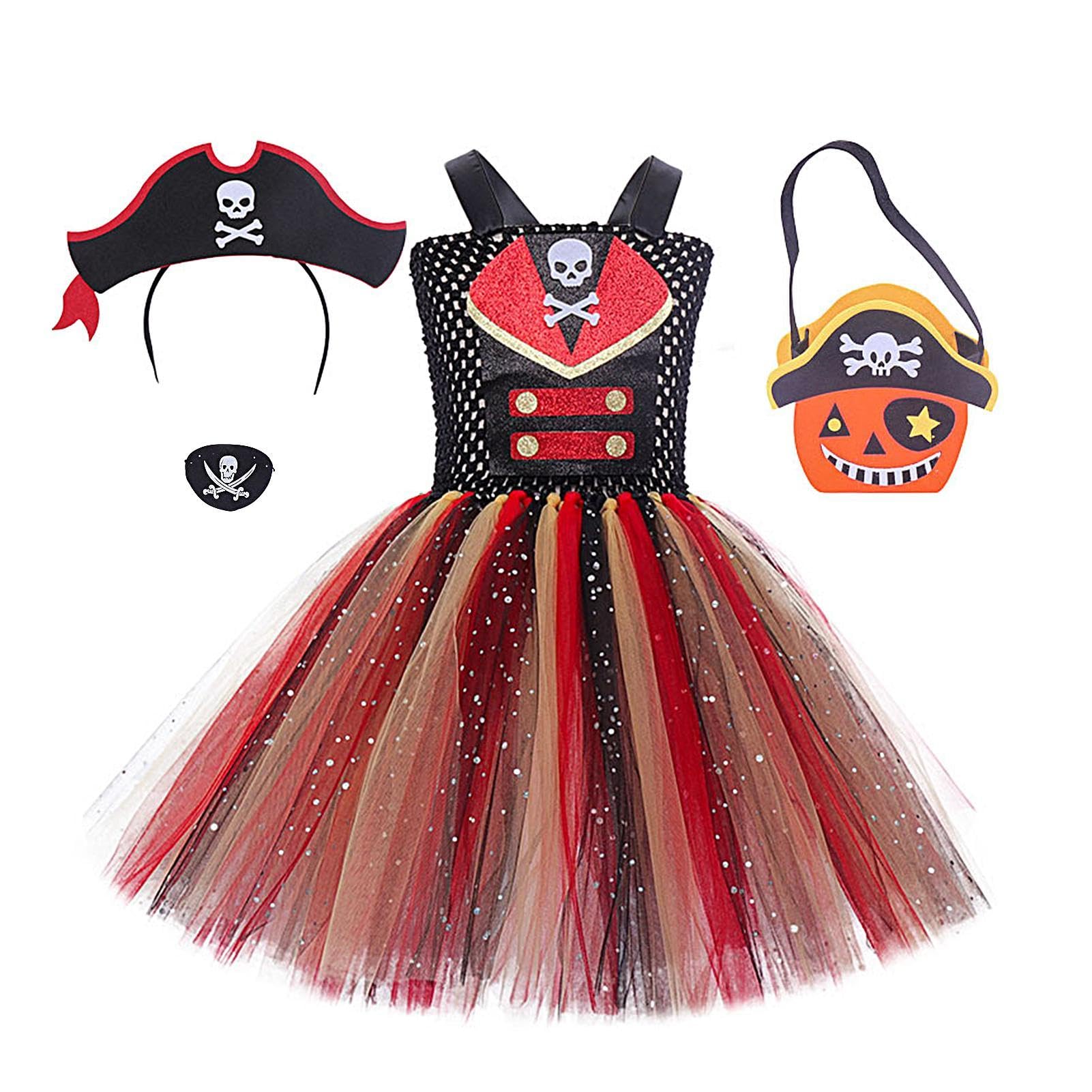 Weppduk Mädchen Piratenkleid,Piratenkostüm Kinder,Cosplay Piratenkostüm Freibeuter Kleid | Piraten-Cosplay-Rollenspiel-Set, Dekorationszubehör, Halloween-Party-Verkleidung für Mädchen von 2–12 Jahren