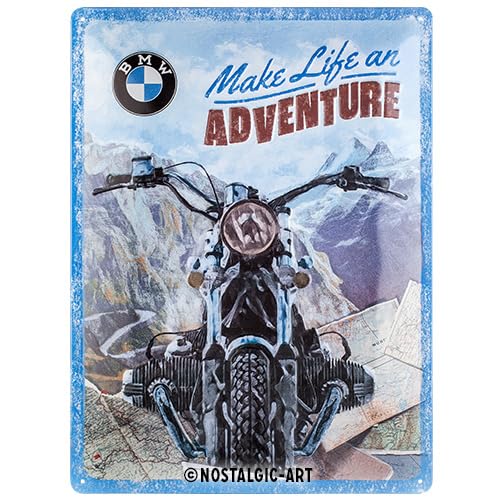 Nostalgic-Art Retro Blechschild, 30 x 40 cm, Original Lizenzprodukt (OLP), BMW – Make Life an Adventure – Geschenk-Idee für BMW Accessoires Fans, aus Metall, Vintage Design