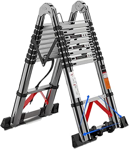 Teleskop-Anlegeleiter, Aluminium-Teleskopleiter, EIN-Knopf-Einzug, hohe zusammenklappbare Leiter mit Verriegelungsmechanismus für Wohnmobil-Dachboden, 150 kg/330 lb Ambitious