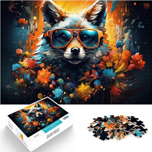 Puzzle für Fuchs mit Sonnenbrille, 1000 Teile, für Erwachsene, Holzpuzzle, DIY-Puzzle, Spielzeug, Geburtstagsgeschenk, Geschenke für oder, Wandkunst (50 x 75 cm)