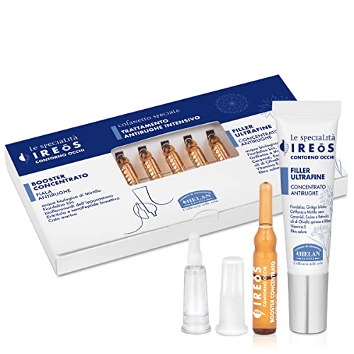 Helan, IREOS - Skin Care Kit für Gesicht mit Augenkontur, Anti-Falten und Augenringen, entleerende und aufhellende Ampullen 8 ml + feuchtigkeitsspendende Augenkonturencreme, Filler, Faltenfüller, 10