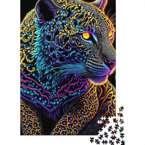 Schwieriges, anspruchsvolles Puzzle mit 1000 Teilen, Der bunte Leopard, Holzpuzzle für Erwachsene, Holzpuzzle für Erwachsene und Teenager, 75 x 50 cm