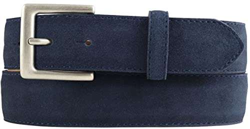 BELTINGER Gürtel aus Veloursleder 3,5 cm | Velour-Ledergürtel für Herren 35mm | Wildleder-Gürtel mit antik-silber Gürtelschließe | Marine 120cm