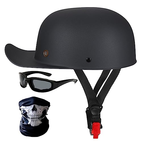 Halbschalenhelm Motorradhelm ECE-Zulassung Baseball Cap Mit Fahrradbrille Fahrradvisier Cruiser Chopper Scooter Helm Herren Retro Motorrad Halbhelm MäNner Frauen Mofa Helm 57-62cm