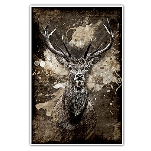 Hirsch - Poster ohne Rahmen - Posterdruck Bild Wandbild XXL Kunst Kunstdruck Druck Bilder Deko Wanddekoration Wand Modern Wohnzimmer (120 x 80 cm, Poster)