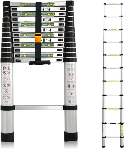 RASOANOA Teleskopleiter, tragbare ausziehbare Klappleiter aus Aluminium, Mehrzweck-Teleskopleiter, verstellbare gerade Leiter, maximale Belastung 150 kg (Größe: 3,2 m), Lucky Star Ambitious