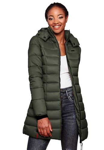 MARIKOO Herbst Winter Übergangs Steppmantel Jacke Mantel gesteppt B603 [B603-Grün-Gr.XXL]