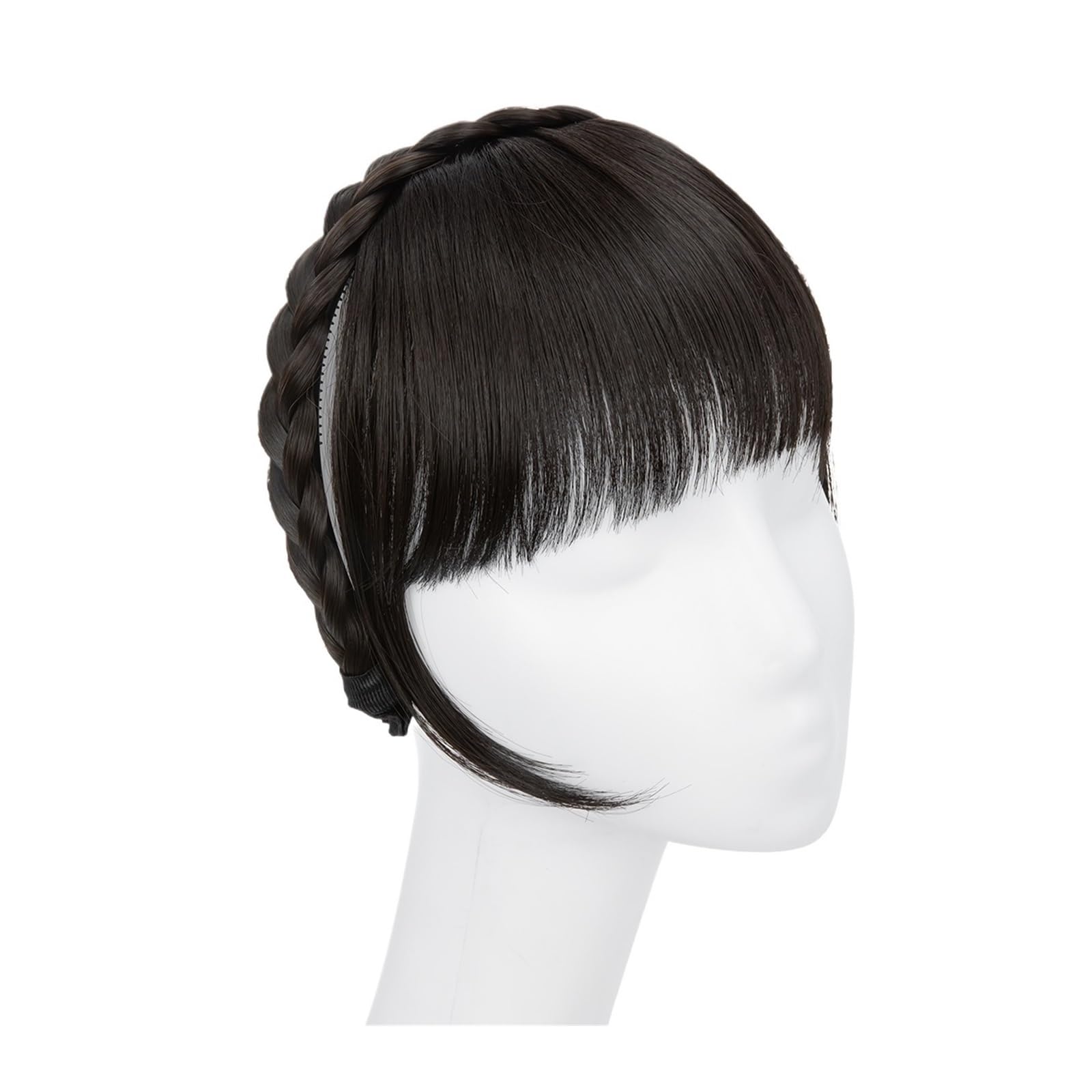 Pony Extension für Damen Synthetische Stirnband-Pony-Verlängerung, Kunsthaar, stumpfe Fransen mit langen Seiten for Frauen, natürlicher falscher schwarz-braun-blonder Pony Fringe Bangs(4)