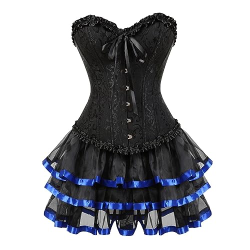 WANGTIANXUE Gothic Rock Damen Set Steampunk Rock und Korsett 2PCS Mittelalter Rock Viktorianisch Renaissance Halloween Karneval Kostüm Vintage Röcke Tutu Palast Gotischer Punk Party Outfit