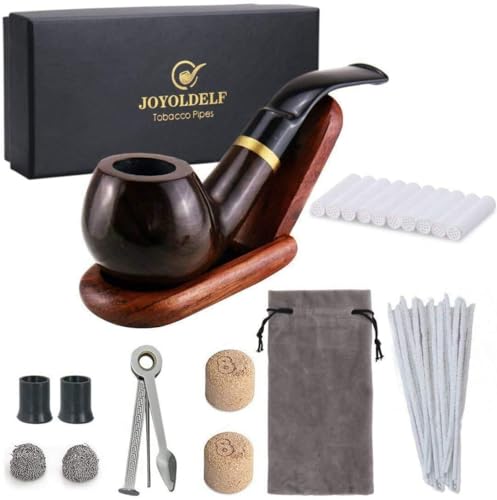 Joyoldelf Holz Tabak Pfeifen Set - gebogen Ebenholz Pfeife gebogen mit Rohrständer Halter und Rauchen Zubehör & mit Geschenkbox