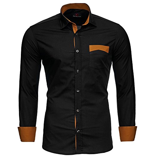 Reslad Herren Hemd bügelleicht Elegantes Männer Sommer Oberhemd Langarmhemd Businesshemd modern Slim Fit Neu RS-7205 Schwarz L