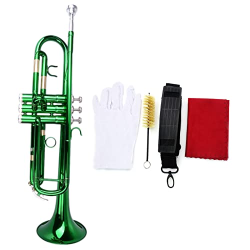 ZENGXUE Trompete BB B Flache Messing Instrument Trompete Exquisite Mit Mundstück Reinigungsbürste Tuchhandschuhe Gurt Standard-Trompetenset (Color : Green)