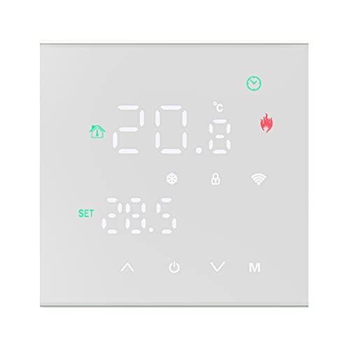 MincoHome Smart Thermostat Touch Screen WiFi Enabled Programmable Temperature Control for Electric Heating/Gas Boiler Save Energy (Weiße elektrische Heizung)