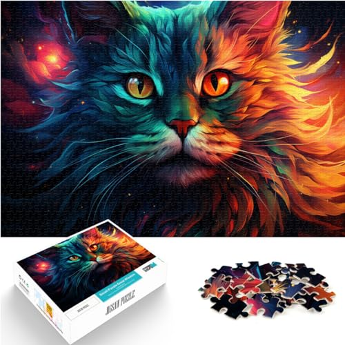 Puzzle-Spiele, bunte Katzenzeichnung, 1000-teiliges Puzzle für Erwachsene, Holzpuzzle, Spaß für Aktivitäten zu Hause, Geburtstagsgeschenk, Reisegeschenk, 1000 Teile (50 x 75 cm)