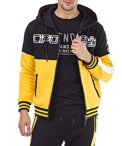 Cipo & Baxx Herren Sweatjacke Label-Print Kapuzenjacke Übergangsjacke Men Jacke Hoodie CL301 Schwarz M