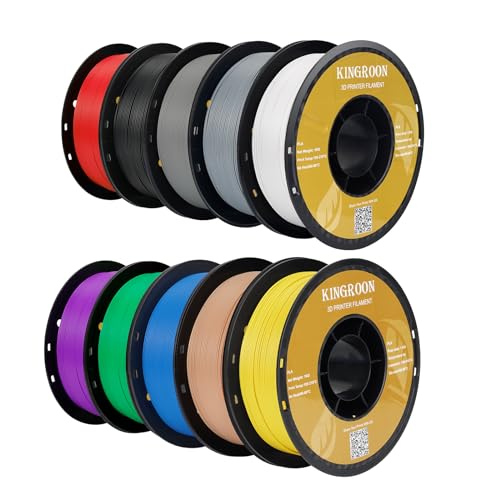 Kingroon PLA,PLA Filament 1,75 mm, 10 kg mit schwarzem PLA für 3D-Drucker, Maßgenauigkeit +/- 0,03 mm, Spule (22 lbs), Schwarz Weiß Grau Rot Blau Grün Gelb Haut Lila Silber PLA Filament