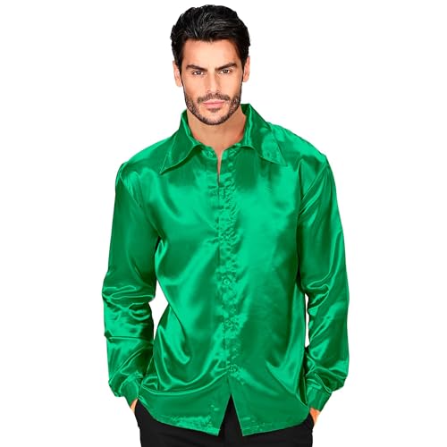 Widmann - Satin Hemd für Herren, 70er Jahre Disco Fever, Retro Style, Schlagermove, Party Shirt