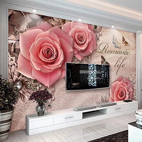 XLMING Romantische Rosa Blumen 3D Tapeten Home Esszimmer Sofa Schlafzimmer Wohnzimmer TV Hintergrund-250cm×170cm