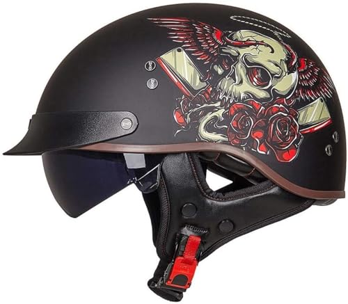 EBAYIN Halbhelme Jethelme Brain - Cap Cruiser Chopper Scooter Pilot Jet Helm DOT+ECE Zertifizierte Persönlichkeit Retro Harley Motorradhelm,J-M=（57~58cm）