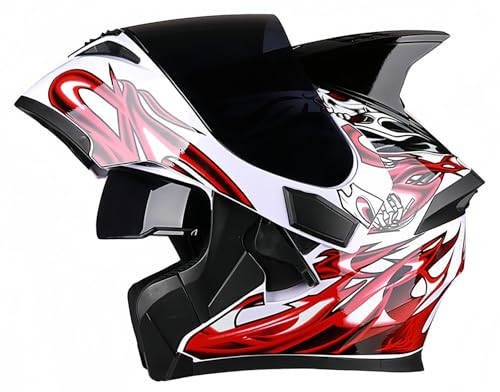 Modularer Klapphelm, ECE-zugelassener Motorrad-Integrierter Helm mit Doppelvisier, Integral-Motorradhelm, Roller-Motorradhelm, Antibeschlag-Doppelspiegel, Herren-Damen-Helm A,XXXL65-66CM