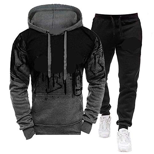 SOMTHRON Herren Trainingsanzug Sportanzug Jogging Jacke Hose Sets Sweatshirt mit Langen Ärmeln und rundem Ausschnitt Pullover Fleece Kapuzenpullis 1 Sätze Sporthose + Hoodie Herbst 2020