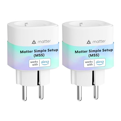 Meross Matter Smart Steckdosen mit Stromverbrauch, WLAN Steckdosen mit Stromzähler für Balkonkraftwerk, funktioniert Apple HomeKit, Alexa und Google, 16A, FFS Ver. 2pcs