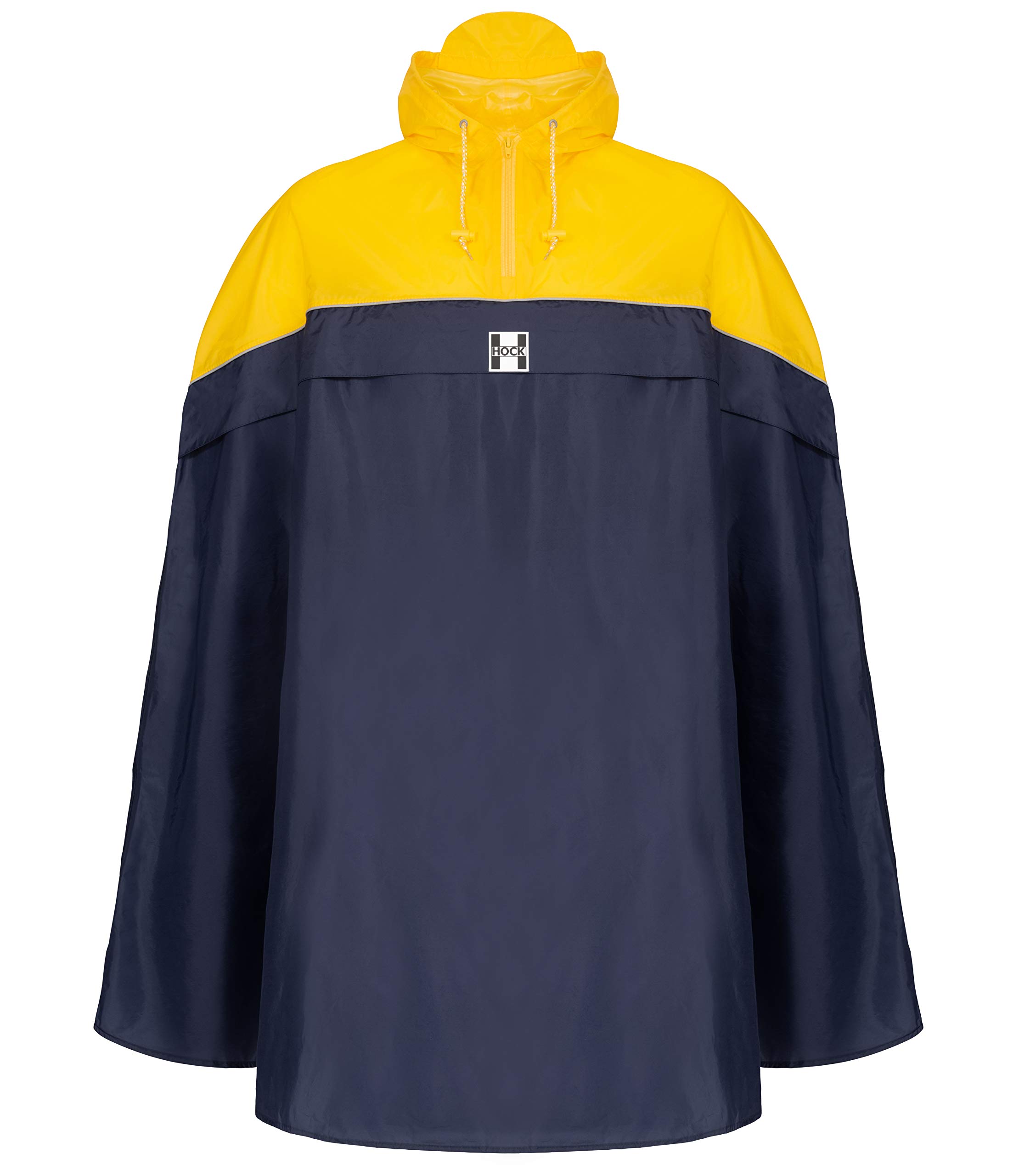 HOCK Fahrrad Regenponcho mit praktischer Rucksackfalte – Fahrradponcho 100% wasserdicht mit Reflektor – Herren Damen Regencape – Hochwertige Regenbekleidung Regenschutz (marine/gelb, XXL)