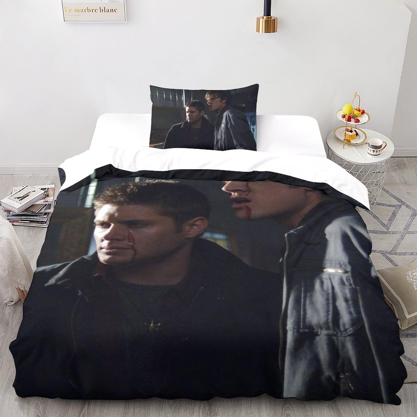 UKALOU Supernatural Moderne Superhelden Bettwäsche-Sets Mit 3D-Print - 3-teilige Duvet-Cover-Sets Aus Mikrofaser Mit Verstecktem Reißverschluss Und Kissenbezügen Single（135x200cm）