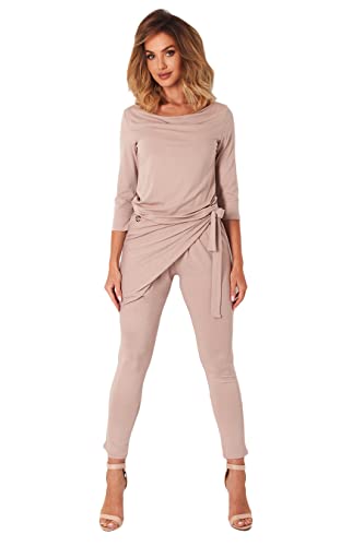 Lemoniade eleganter Jumpsuit mit Langen Ärmeln, elegantem Schnitt und ausgefallenen Details (S, Modell 1 Cappuccino)