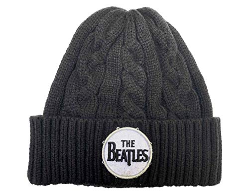 The Beatles Mütze Beanie Drum Band Logo Cable Knit Nue offiziell Schwarz Unisex One Size