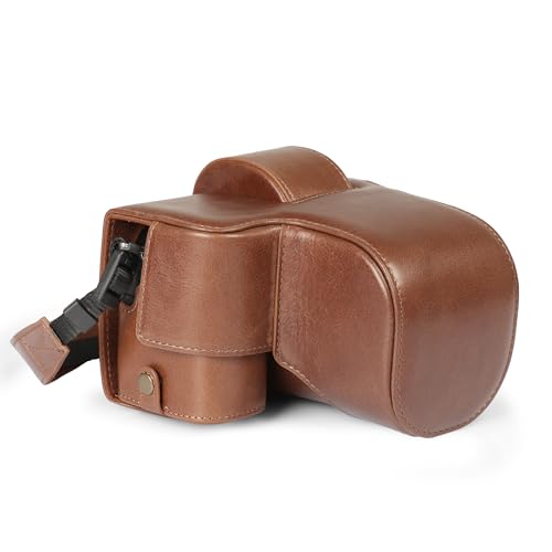 MegaGear Echtleder-Kameratasche für Fujifilm X-S20 (18–55 mm) – stilvolle und schützende Tasche für Digitale Fotografie (Braun)