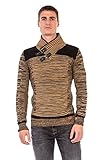 Cipo & Baxx Herren Fein Strick Pullover Grob Schalkragen Riemen Meliert Pulli Sweater CP251 Camel-Schwarz S