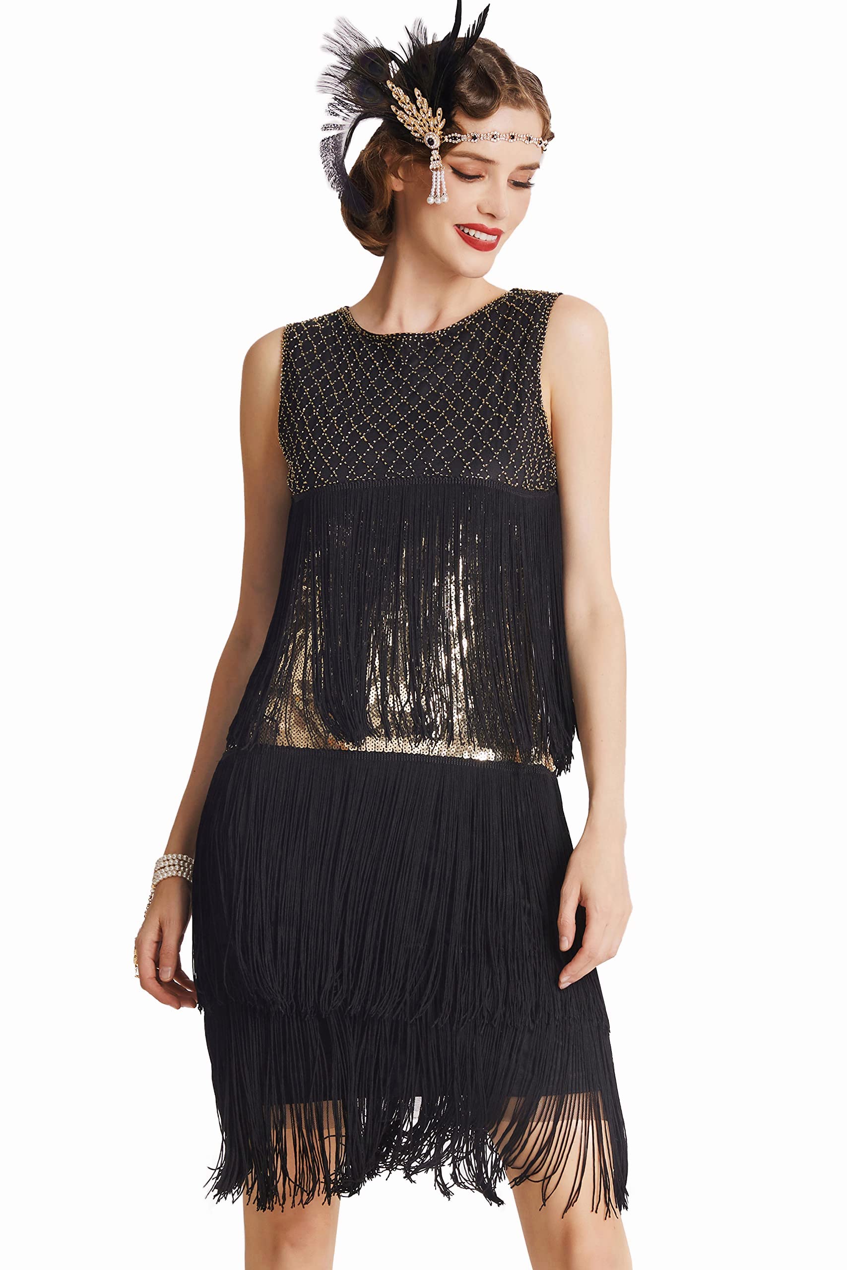 BABEYOND Women’s 1920s Charleston Dress - Knee-Length Cocktail Party Dress - 20s Flapper - Women’s Gatsby Costume Dress - Cocktail