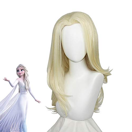 LINLINCD Cosplay wig Prinzessin Elsa Eis Schnee Königin Cosplay Perücke lange gewellte blonde blonde lose Haarteil Halloween Karneval Kostüm Rollenspiel Perücken ZL001