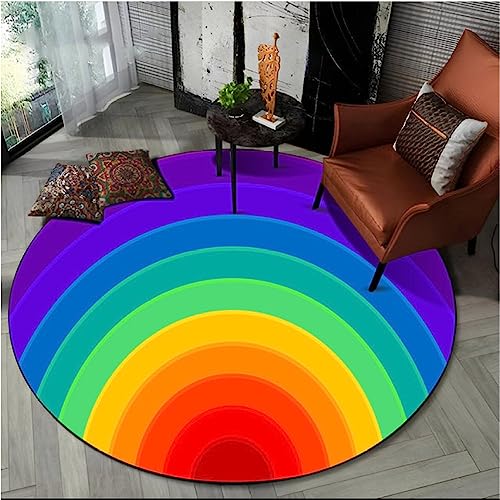 CKSEKD Regenbogen chromatische Farbe Illusion runder Teppich für Wohnzimmer Schlafzimmer Sofa Spielzimmer Dekor rutschfeste Bodenmatte 100cm