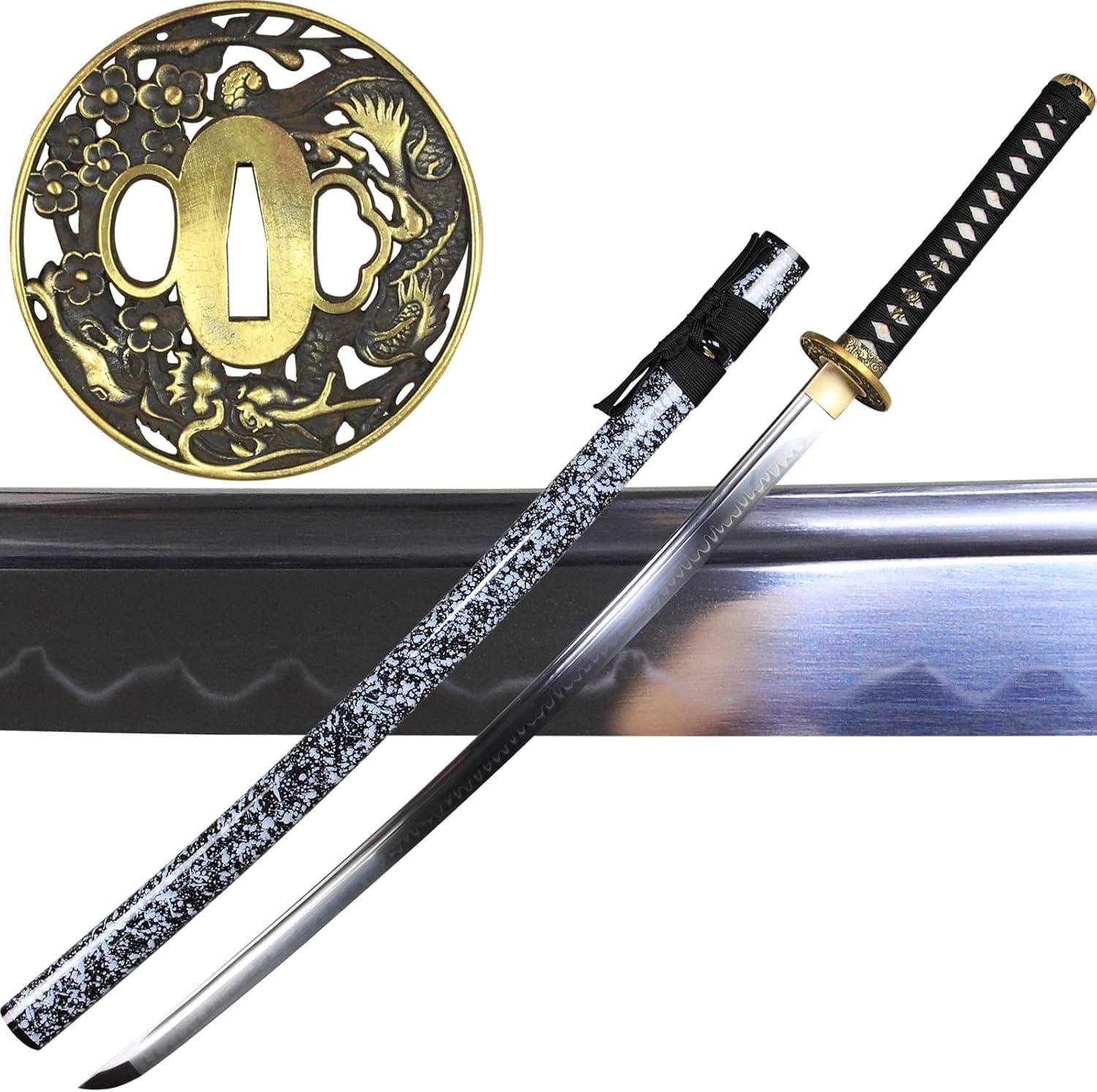 MAUXpIAO Katana-Schwert, echtes, 100% handgefertigtes, scharfes 103 cm großes Samurai-Schwert echt/A/103cm