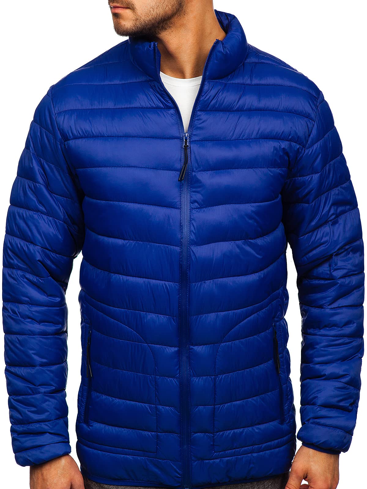 BOLF Herren Übergangsjacke Steppjacke Stehkragen Daunenjacke Reißverschluss Sportjacke Zip Wärme Freizeit Sport Basic Outdoor Casual Style J.STYLE 13007 Dunkelblau L [4D4]