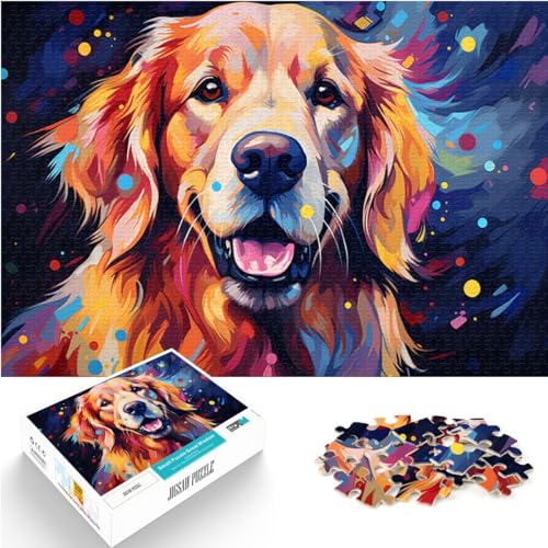 Puzzle Bunte Psychedelie der Golden Retriever, 1000 Teile, Puzzle aus Holz für Erwachsene, ganze Familie, 1000 Teile (50 x 75 cm)