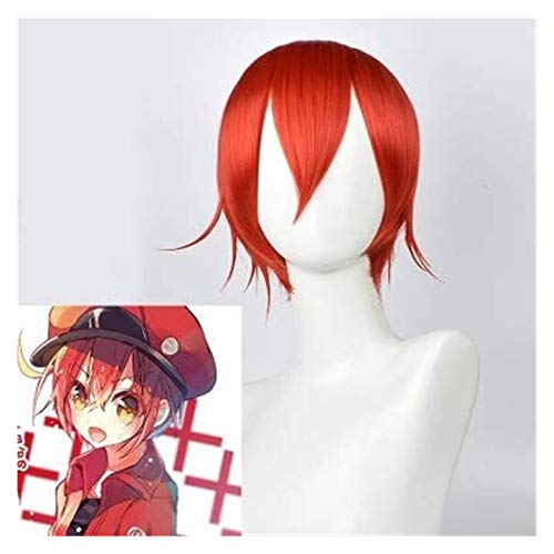 LINLINCD-Anime Coser Perücke rote Blutkörperchen für Perückenzellen bei der Arbeit! Anime-Perücke rotes Kurzhaar Cosplay Comic Con Halloween Party Karneval Erwachsene Teenager