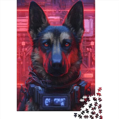 Kunstpuzzle für Erwachsene, 1000 Teile, Deutscher Schäferhund, Holzpuzzle für Erwachsene, Puzzles für anspruchsvolle Puzzlespiele und Familienspiele (Größe 29,53 x 19,69 Zoll)