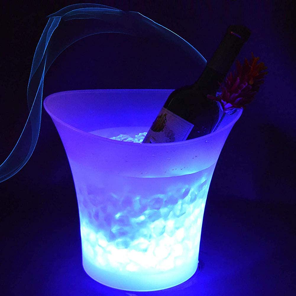 VSULZVNU 5L LED Eiskübel Champagner Leuchtender Eiskübel Bier Eiskübel LED Runde Kunststoff Eiskübel Bier Eiskübel für Partys für KTV Clubs Bar Zuhause Hochzeit Party