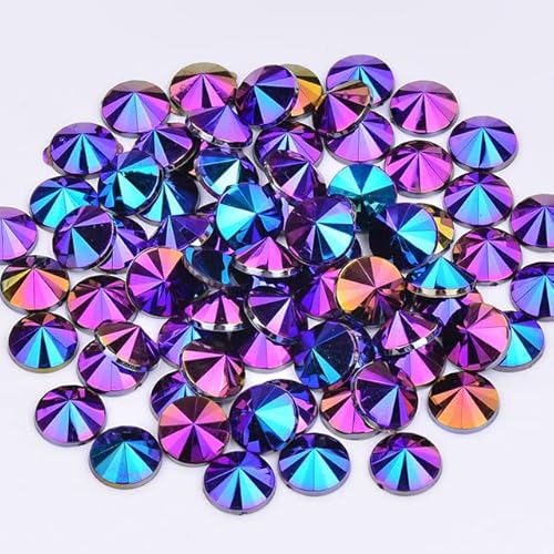 Bulk Flatback Strasssteine, Kristall Hotfix, Rosa AB Rivoli-Strasssteine, Acryl-Strass-Kristallperlen, flache Rückseite, runde Edelsteine, Nailart-Rivoli for Bastelarbeiten, Schwarz AB, 10 mm, 200 Stü