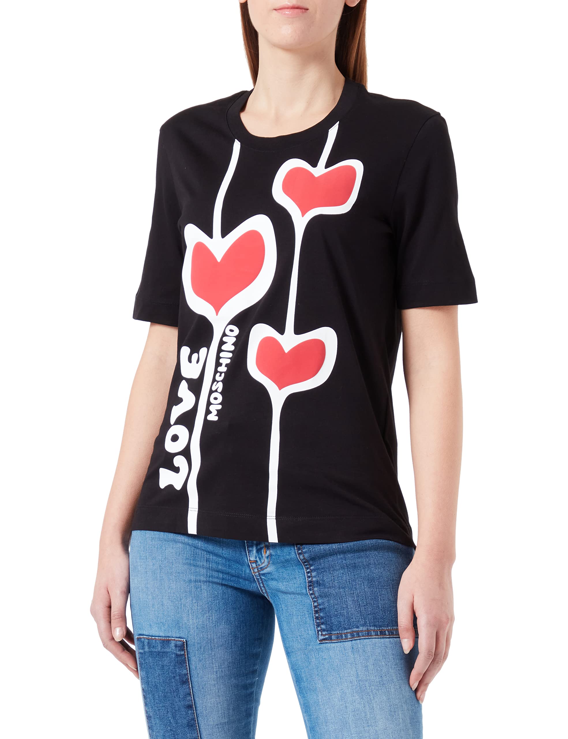 Love Moschino Damen Regular Fit Short-sleeved T-shirt T Shirt, Schwarz, 46 EU