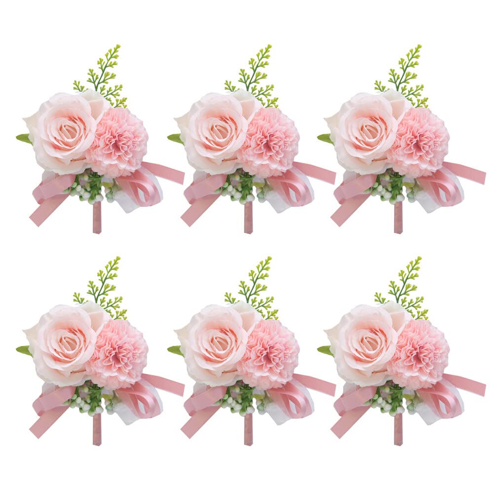 Armband, Hochzeitsblumen, Brautjungfern-Armband, 6 Stück, Hochzeit-Blume im Knopfloch, Blumen-Anstecknadel, Anstecknadel, Ansteckblume, Zubehör for Damen und Herren, künstliche Rosen-Ansteckblume for