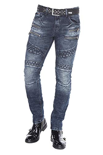 Cipo Baxx Herren Skinny Jeans Hose Biker Hose mit Zipper Slim Fit Denim Darkblue W31 L32