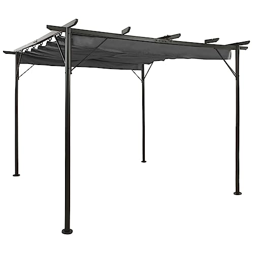 Home Items, Pergola mit einziehbarem Dach, anthrazit, 3 x 3 m, Stahl, 180 g/m², Anzugmöbel