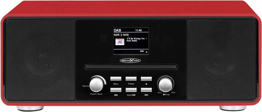 REFLEXION DAB-Radio mit CD-Player und Radiowecker (UKW, DAB, DAB+, Bluetooth, AUX-Eingang, Kopfhöreranschluss, Fernbedienung), rot HRA19DAB/RD